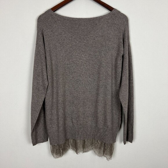 Sioni Tunic Sweater Womens Small Brown Cashmere Wool Blend Knit Layered Lace Hem - Picture 6 of 10